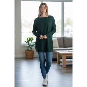 Chicos Sweater Womens  SizeChicos 2 (L) Green 3/4 Sleeve Ribbed Pullover